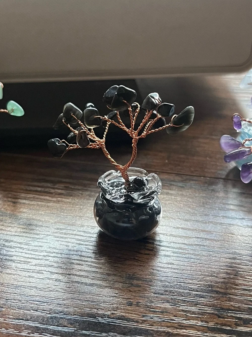 🌈 8pc Handmade Natural Gemstone Tree Miniature Glass Pot Collection